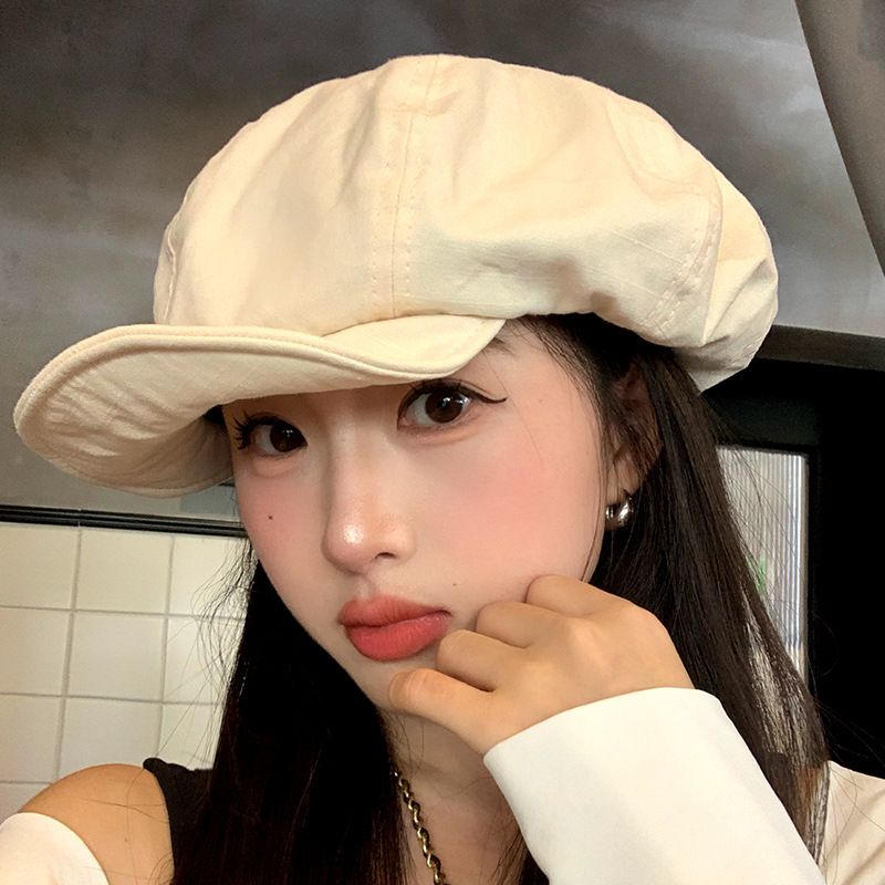 RenMou Beret Children Literary Painter Big Head Circumference Small Face Versatile Cloud Octagonal Hat Female Exclusive Supply_voghion.com