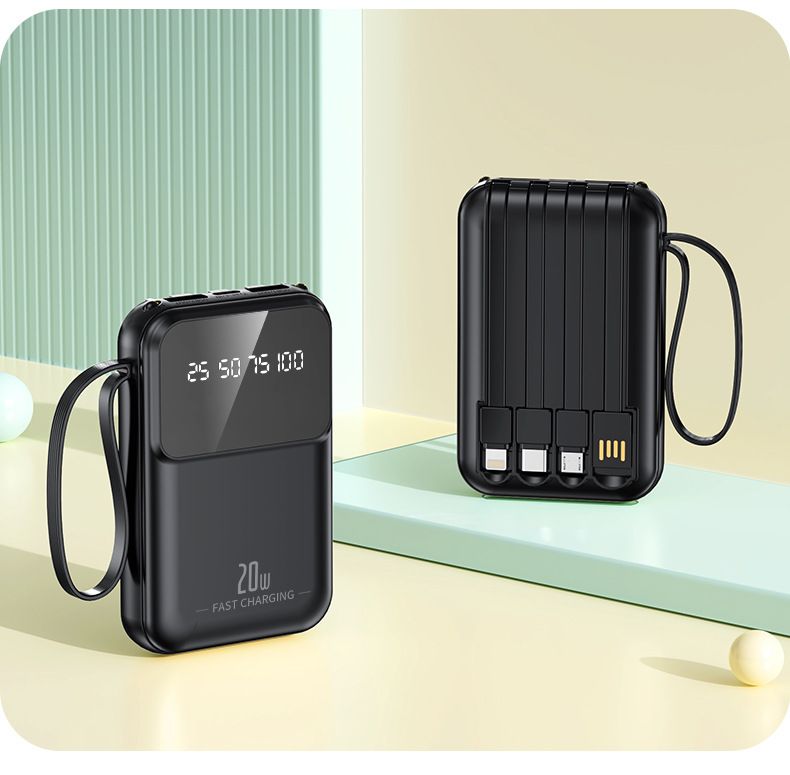 Tragbare Powerbank mit 20.000 mAh, Schnellladefunktion und integrierten Kabeln | Kompakt und leistungsstark | Kompatibel mit mehreren Geräten | Reisefreundlich_voghion.com