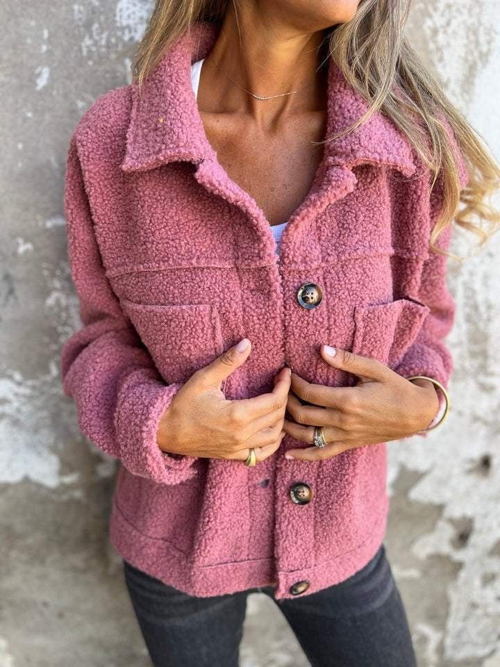 Giacca invernale da donna in pile spesso, chiusura con bottoni, cardigan con doppia tasca, antivento, maniche lunghe, soprabito, capospalla che trattiene il calore_voghion.com