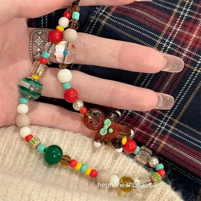 Peperkoekenmannetje Kerstboom Mobiele telefoonketting Hangend touw Liefdeshart Kralenketting Polsketting Hangende camerahanger_voghion.com
