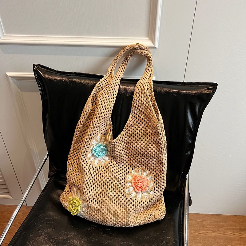 Borsa da viaggio intrecciata a mano con tracolla floreale, grande capacità, da donna_voghion.com
