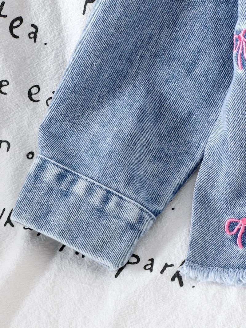 Completo giacca e pantaloni in denim per bambine – Ricamo vintage e fiocco (3-8 anni, 100-140 cm)_voghion.com
