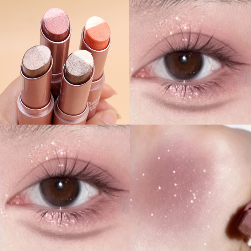 Zweifarbiger, sich allmählich ändernder, mattierter Lidschattenstift, wasserfester, langlebiger, glitzernder, erdfarbener, rosa Lidschattenstift_voghion.com