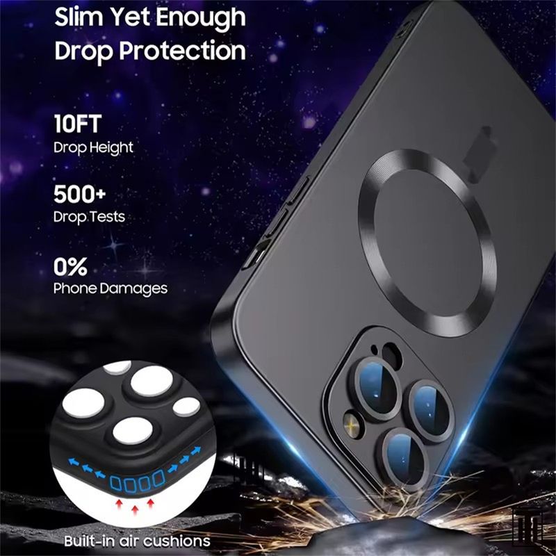 For Lens Protection Matte Antiskid Phone Case For IPhone 16 15 13 12 11 14 Pro Max Plus Magnetic Wireless Charging Cover_voghion.com