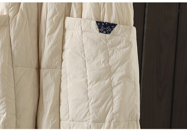 Pantalon matelassé bouffant – Pantalon d'hiver moelleux avec poches surdimensionnées (noir/crème, coupe ample)_voghion.com