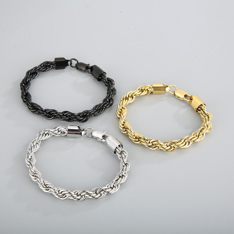 Bransoletki męskie Biżuteria ze stali tytanowej Modny prosty męski łańcuszek ze skręconą klamrą 4/6/8 mm Bransoletka ze skręconej liny_voghion.com