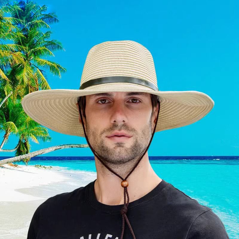 New Arrivals Summer foldable big head circumference beach large brim straw outdoor men's sun hat_voghion.com