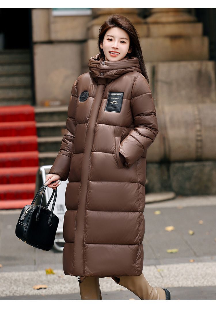 Damen-Übergroßer Puffermantel mit Kapuze – Lange, locker sitzende Winterjacke aus dicker Baumwolle (Schwarz/Braun, M-XL)_voghion.com