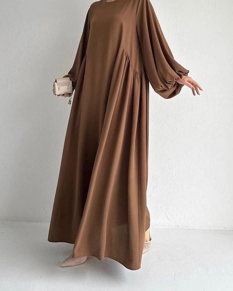 Damenbekleidung Frühling und Herbst Neue muslimische Damenbekleidung Einfarbig Elegante Mode Lose Pullover Kleid_voghion.com