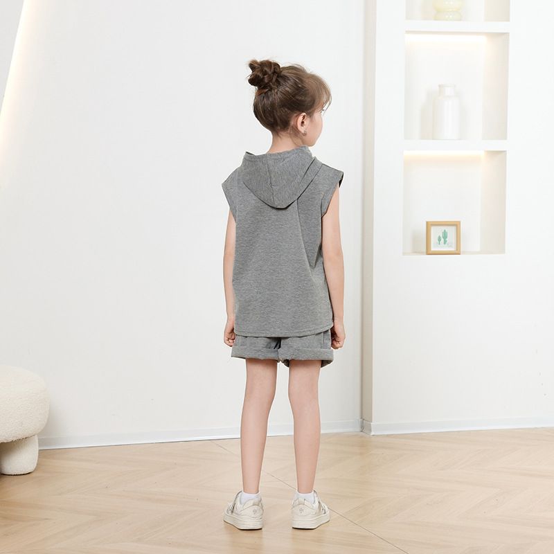Children's Clothing 2025 New Girls Shorts Suit Hooded Two Piece Korean Style Fashion Cartoon Vest Trend_voghion.com
