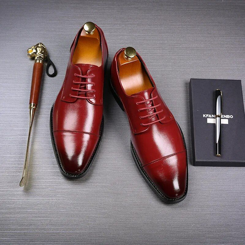 Herren Klassische Retro Derby Schuhe Herren Business Kleid Büro Lederschuh Flats Männer Mode Hochzeit Party Oxfords EU Größe_voghion.com