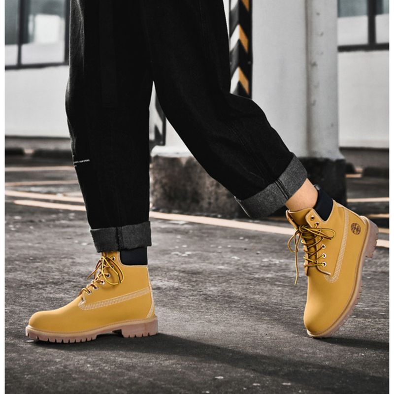 New Fall Outdoor Trend Retro Workwear Hiking Plus-size Mid-top Brown Pigskin Martens For Men_voghion.com
