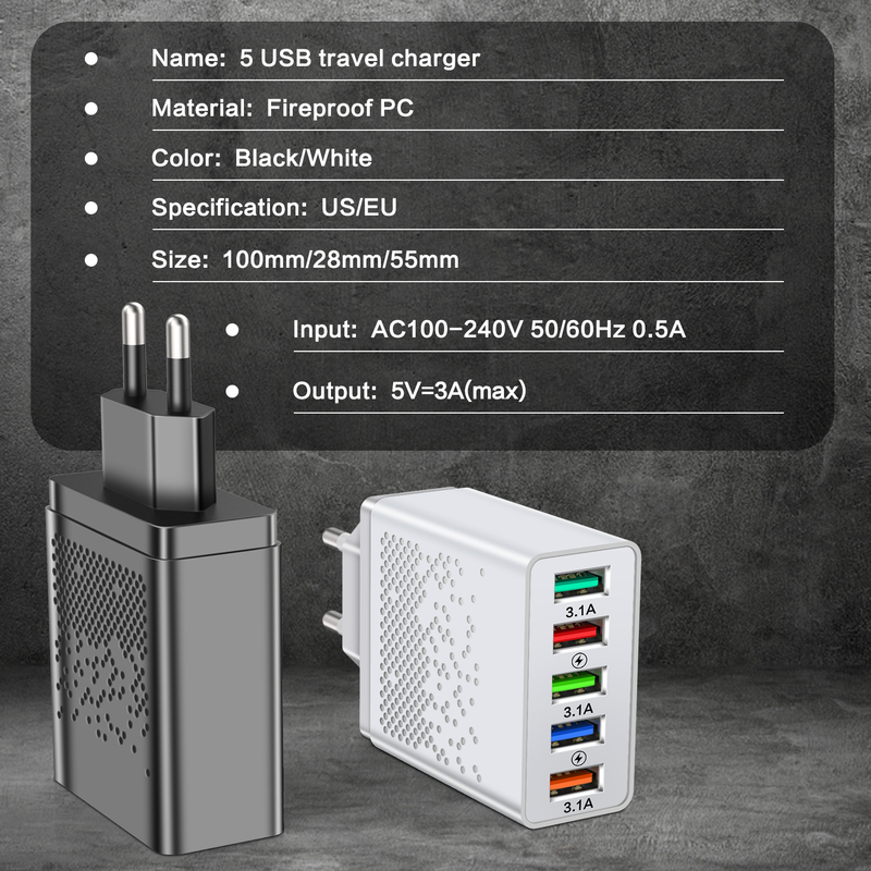 68W 5-portni USB polnilec adapter za mobilni telefon hitro polnjenje iPhone 14 13 Samsung Xiaomi pametni telefon tablica fa smart_voghion.com