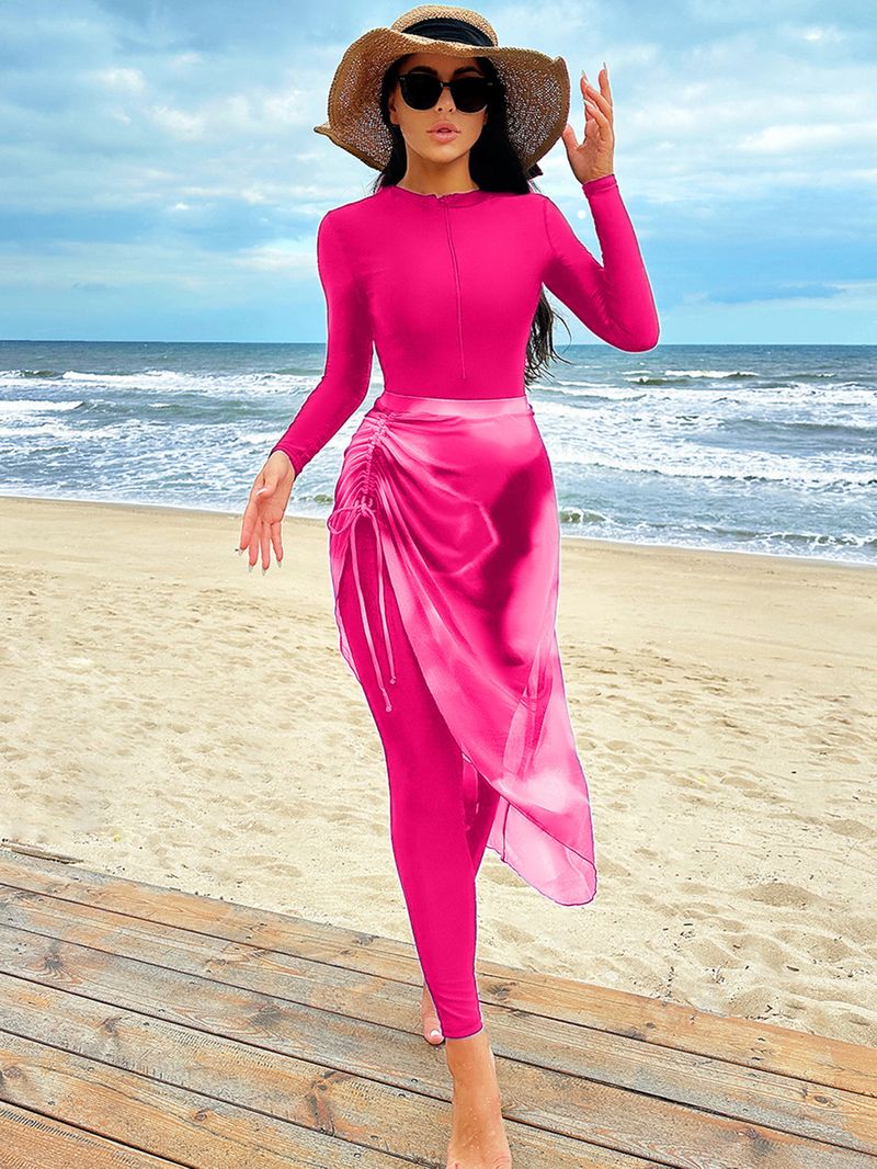Muslimischer Badeanzug für Damen, einteiliger Badeanzug mit Rock, langärmelig, Strandmode, Sonnenschutz, zweiteiliger Badeanzug_voghion.com