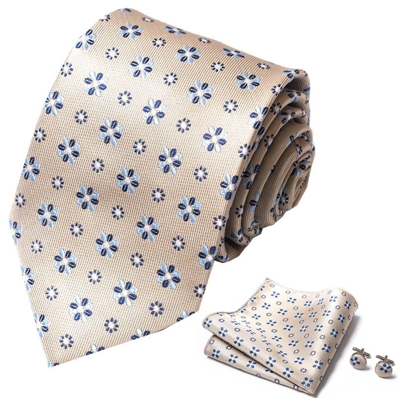 Corbata de seda de poliéster de alta calidad unisex para hombre, corbata formal de color sólido, bolsillo, toalla, gemelos, juego de jacquard_voghion.com