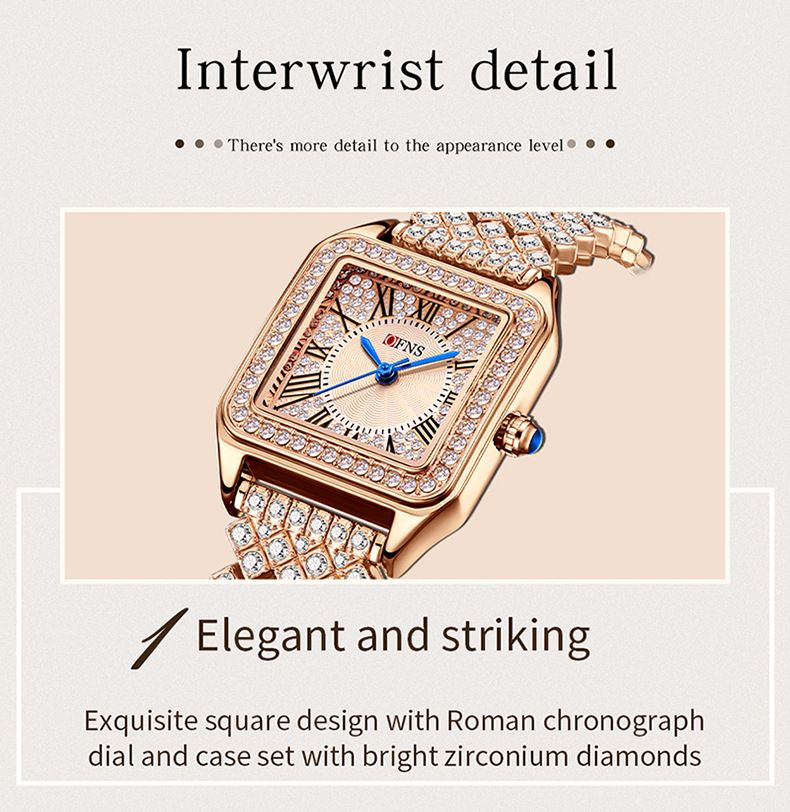 Elegant Square Roman Numeral Quartz Watch For Women With Diamond Accents, Stainless Steel Band, Mineral Glass, 30M Water Resistant_voghion.com