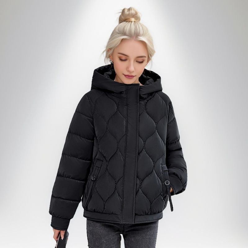 2024 Piumino da donna Nuovo corto alla moda con cappuccio con griglia ispessita Calore e cappotto di cotone alla moda_voghion.com