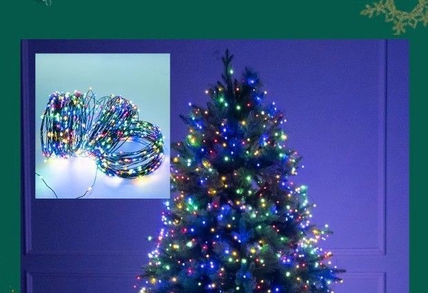 Árvore de Natal com controle remoto, 100m de fio de cobre com luzes LED verdes, céu estrelado._voghion.com