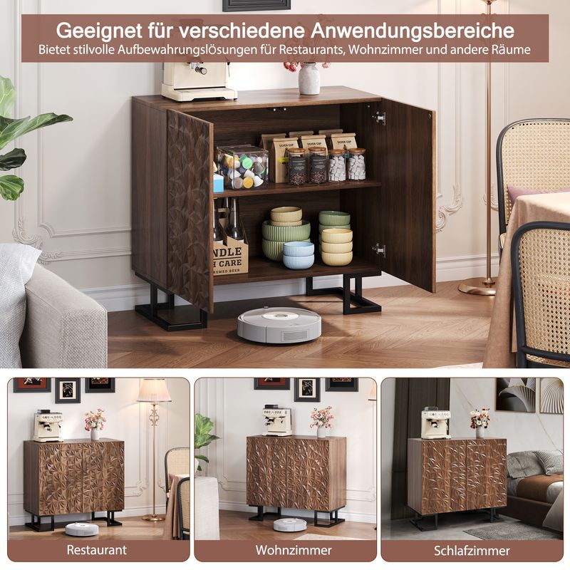 Credenza 80x78 cm Walnussoptik, cassettiera con apertura a pressione, metallo, design moderno_voghion.com