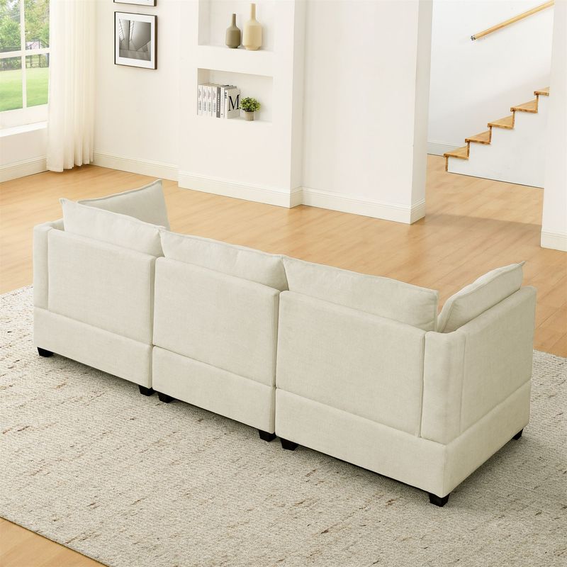 Convertible Sectional Sofa Couch With Ottoman, Cloud Couch 3 Seat L Shaped Sofa With Padded Armrests, Cloud Sofa For Living Room, Apartment And Office, Beige(Beige White)_voghion.com
