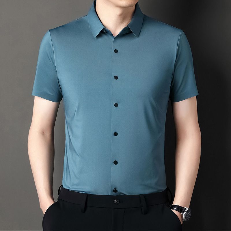 Camicia a maniche corte sottile CT 2025 Summer Silk da uomo, senza cuciture, casual e alla moda_voghion.com