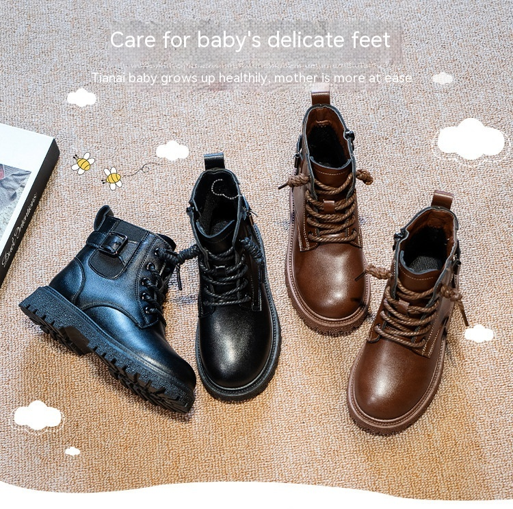 Bottes en cuir pour enfants, bottes courtes de style britannique pour hommes, bottes montantes de taille moyenne, automne/hiver 2023_voghion.com