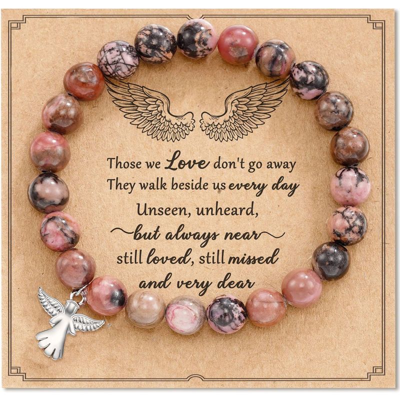 Pink Zebra Obsidian Beaded Natural Stone Handmade Woven Bracelet With Card_voghion.com