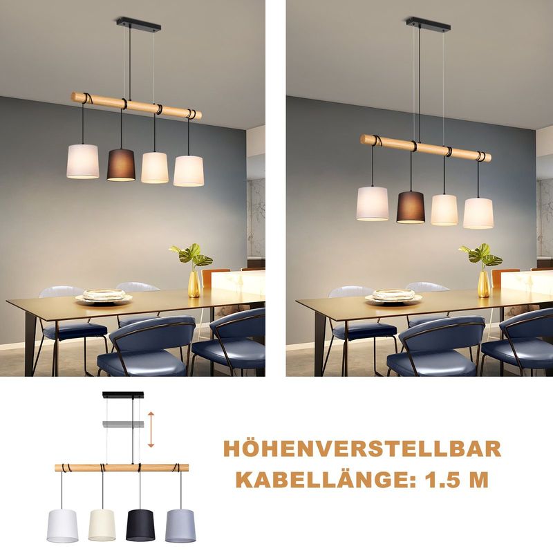 Glitzerlife Pendelleuchte 4 Flammig Hängelampe Vintage - Esszimmerlampe Holz E27 Hängeleuchte Weiß Esstischlampe Aus Stoff Pendellampe Metall Für Arbeitszimmer_voghion.com