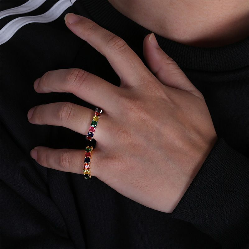 Anelli Anello da uomo con zircone rettangolare a fila singola, anello da donna con zircone a forma di uovo, anello da uomo con personalità, colore arcobaleno_voghion.com