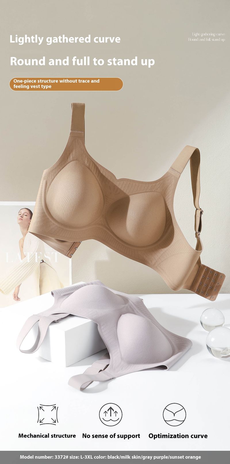 Large size thin style without steel ring, adjustable bra with anti sagging upper support, big chest to show off, small_voghion.com