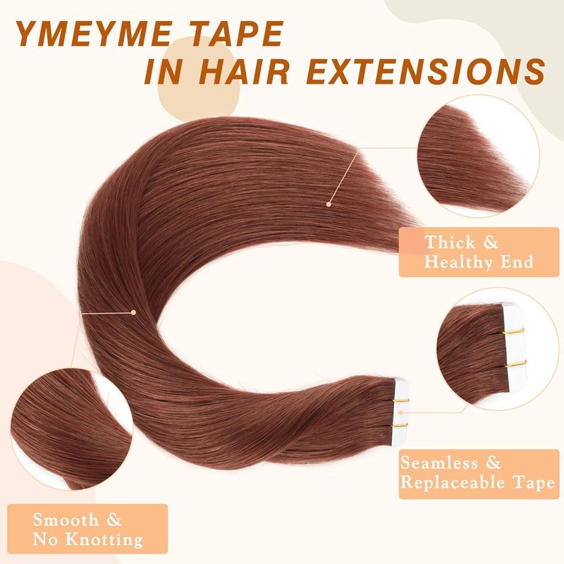 Extensiones de cabello con cinta adhesiva invisible color castaño oscuro n.° 33, cabello humano liso natural de 14 a 24 pulgadas, color castaño oscuro_voghion.com