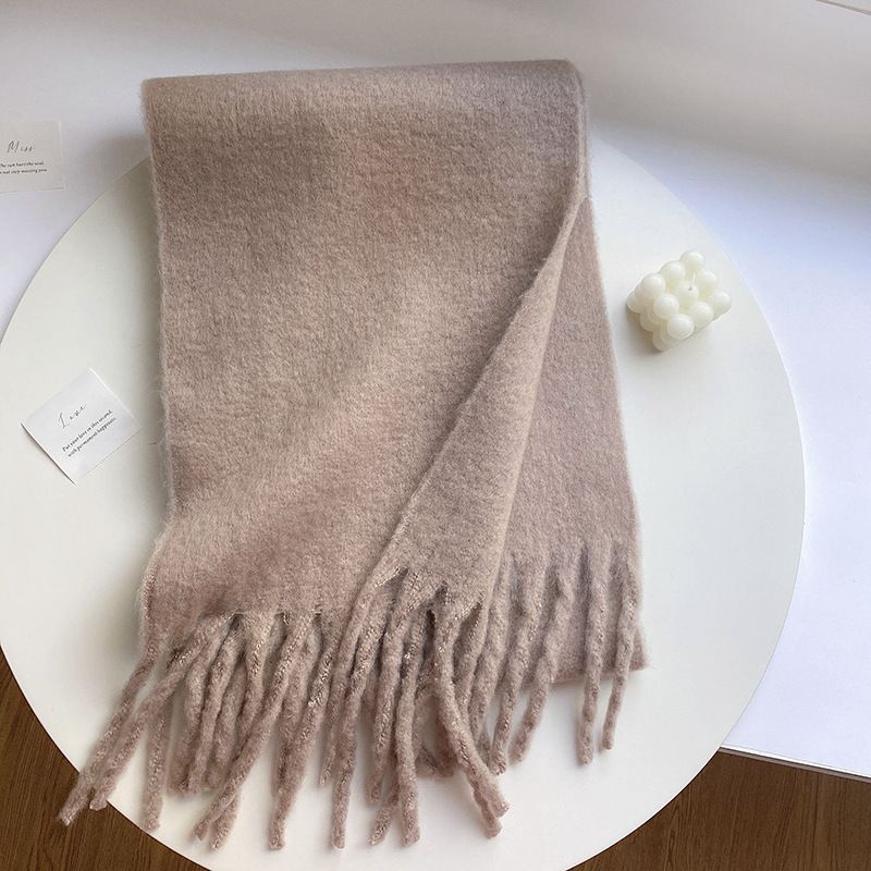 Cross-Border New Macaron Color Scarf Women, Soft Mohair, Solid Color, Extra Long And Thick, Winter Versatile Neck Warmer_voghion.com