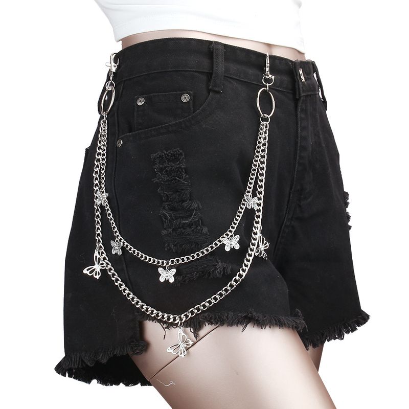 Anello in metallo con ciondolo a farfalla cava, per vita, hip-hop, punk, versatile, pantaloni a doppio strato, catena_voghion.com