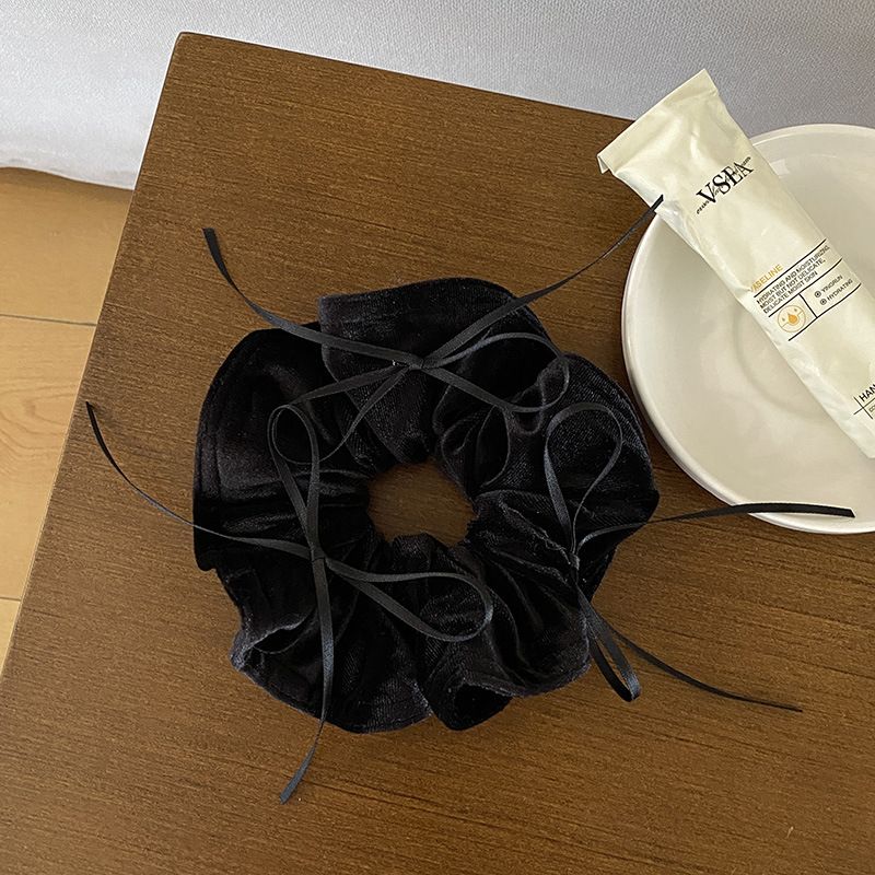 Anello per l'intestino crasso in tessuto di velluto con fiocco nero in stile balletto francese, corda per capelli in stile francese, accessori per capelli delicati per autunno e inverno_voghion.com