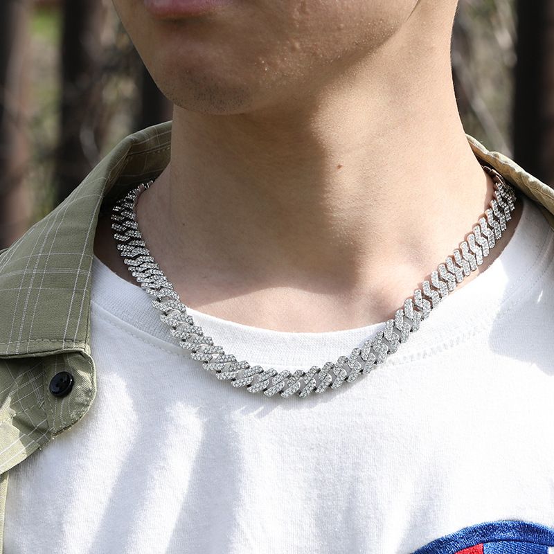 Heren- en damessieraden Hiphop Cubaanse schakelketting 12 mm volledige CZ-diamanten punk retro-stijl ketting voor streetwear punk retro-stijl hiphop sieraden_voghion.com