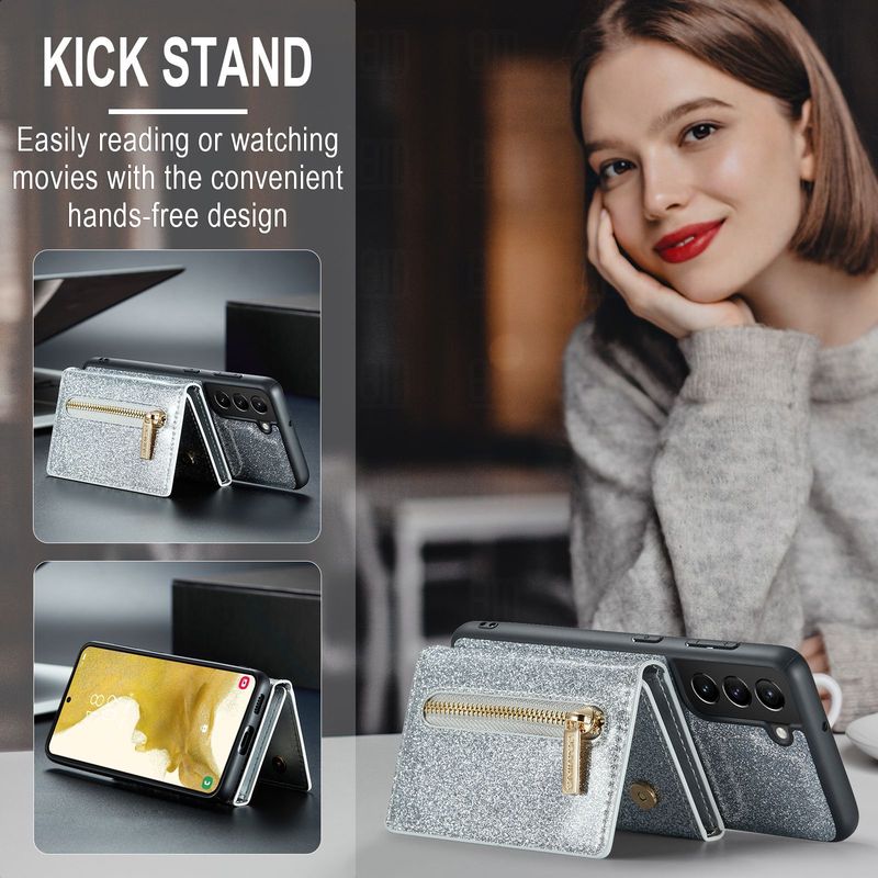 M3 per Samsung S22 portafoglio glitterato in pelle protettiva S22 Plus 2-in-1 custodia magnetica per telefono con ventosa_voghion.com