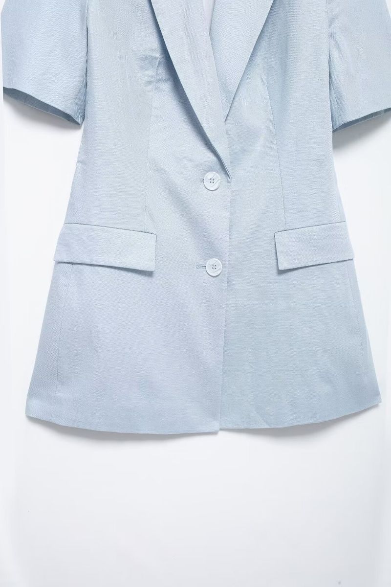 Casaco de pele feminino, novo verão 2024, mistura de linho, manga curta, slim fit_voghion.com