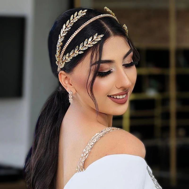 Cerchietto per capelli da donna con strass di cristallo fatto a mano, accessori per capelli da sposa, elegante design floreale, diamanti in argento e oro_voghion.com