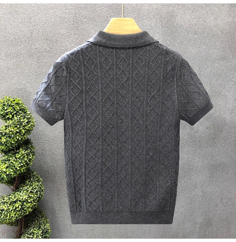 Herrenbekleidung Hübscher Kurzarmpullover Trendy Brand Casual Halbarm-Strickpullover Frühlings- und Sommer-Unterhemd_voghion.com
