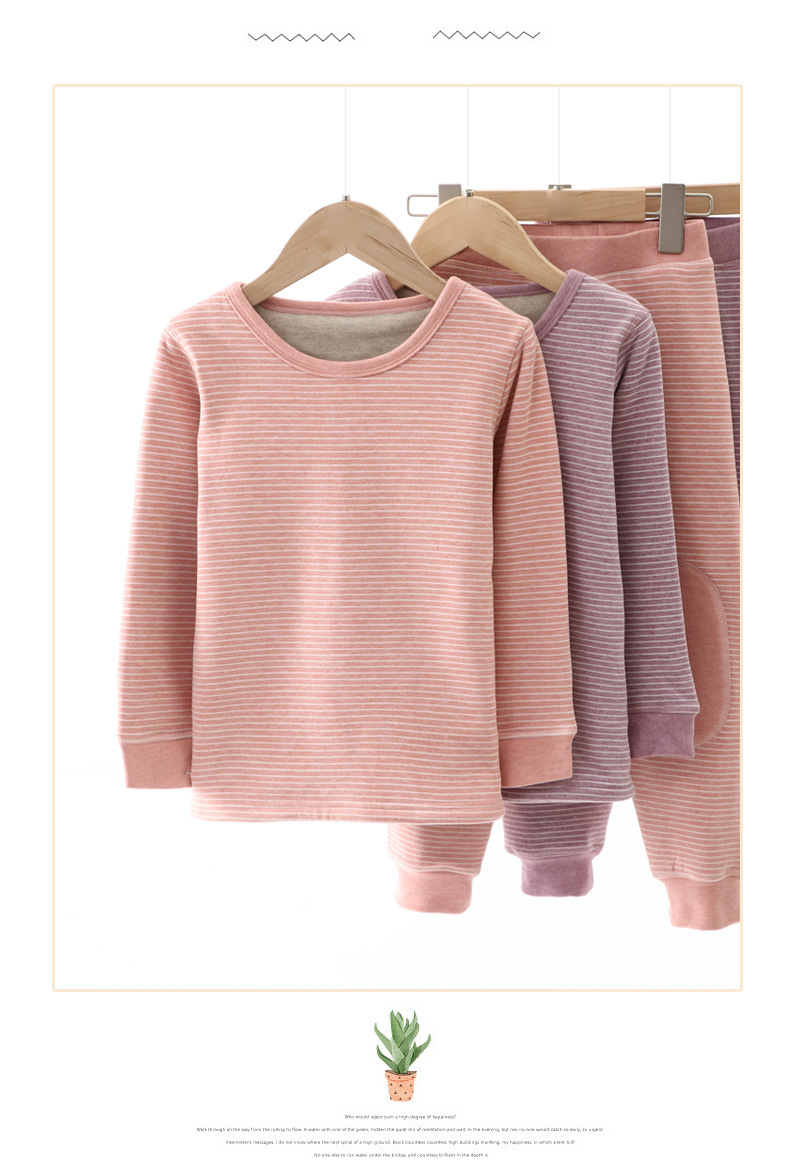 Processing Children's Warm Underwear Set Autumn And Winter Plus Fleece Thickened Cuhk Children Long Johns Boys And Girls Home Wear_voghion.com