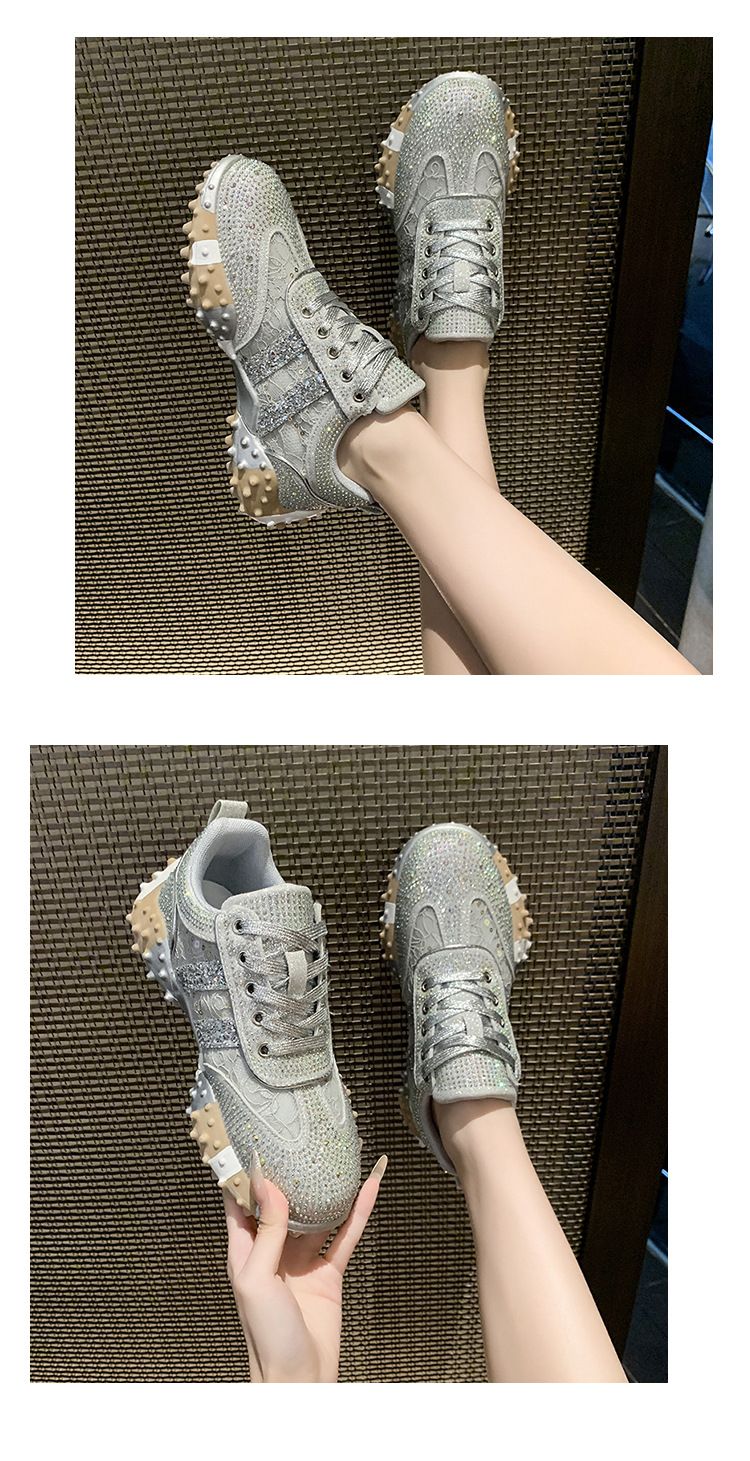 New Women's Fashion Sneakers With Rhinestone Accents – Lightweight, Comfortable & Non-Slip – Available In Sizes 35-43 (Silver/Gold)_voghion.com