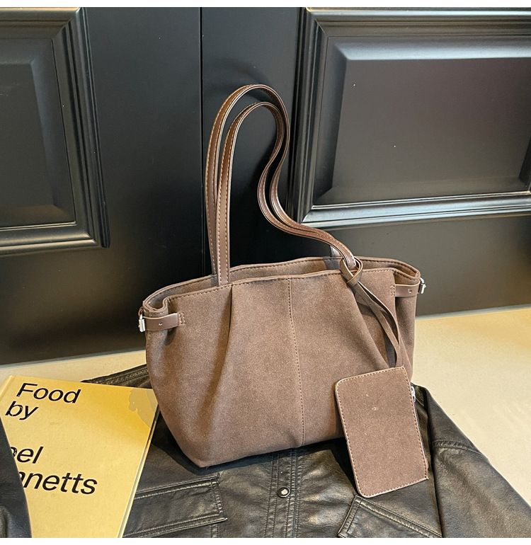 Korean niche tuet frosted suede leather large capacity tote popular hand-held shoulder bag, HOBO underarm women's bag_voghion.com