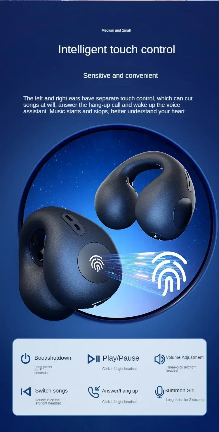 NEW Bluetooth 5.3 Wireless Bone Conduction Headphones T75 Clip Ear Music Noise Canceling Headset HD Call Sports Gaming_voghion.com
