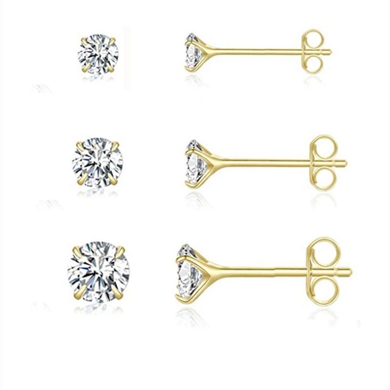 Orecchini in argento sterling S925 – Orecchini a bottone in zircone placcato oro a 4 griffe, accenti di diamanti INS, mini gioielli di tendenza_voghion.com