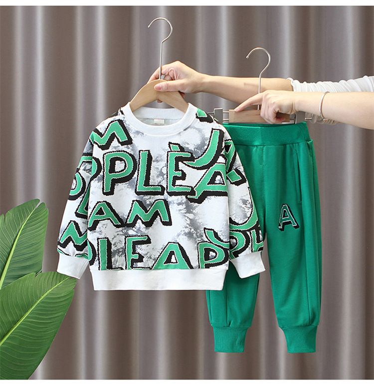 Dětské oblečení pro chlapce, jarní oblek 2024, stylový sportovní dvoudílný oblek, dětská módní značka, mikina s písmeny, tepláky, univerzální dětské oblečení_voghion.com