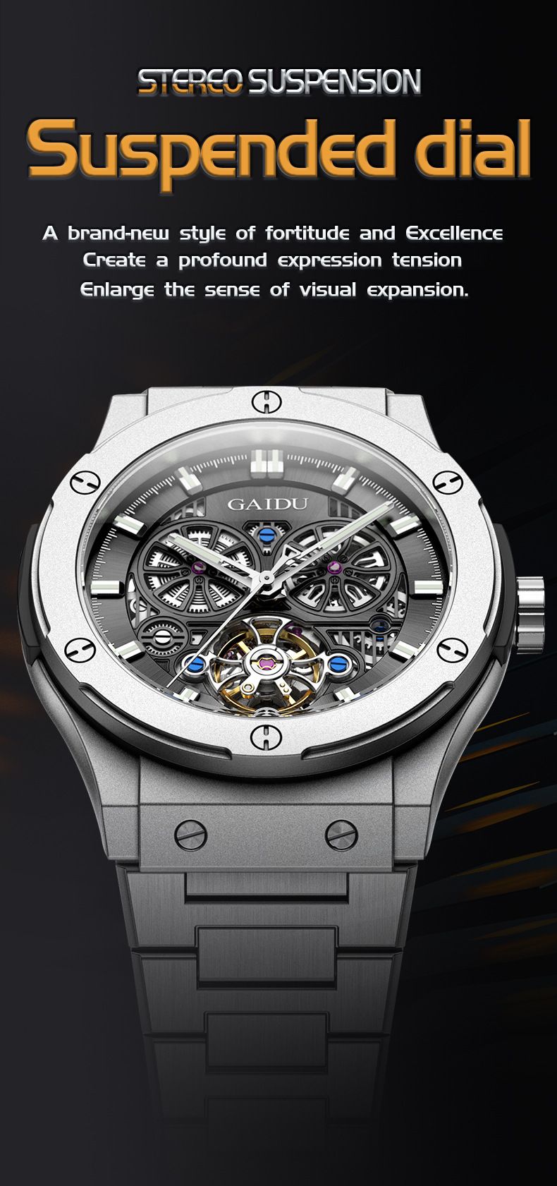 Men's Stainless Steel Automatic Mechanical Watch With Luminous Hands, Water Resistant Business Watch, Round Dial, Mineral Glass, Butterfly Clasp_voghion.com