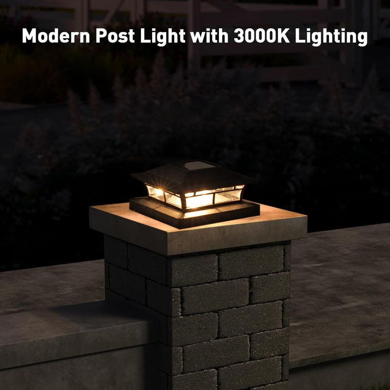 Pilar de iluminação solar LED para áreas externas - Luz quente/branca ajustável para postes de jardim, caminhos e portões (10 W, ABS IP65, modelo DC-101, pacote com 2)_voghion.com