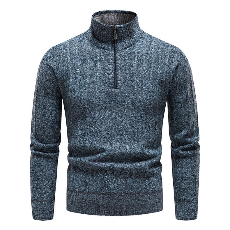 Men's stand-up collar pullover Business stripe and fleece sweater for men_voghion.com