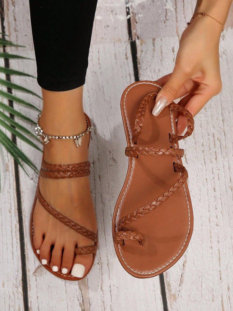 Plus Size Lightweight Flat For Women With Woven Straps Beach Toe Post Women's Sandals Slippers_voghion.com