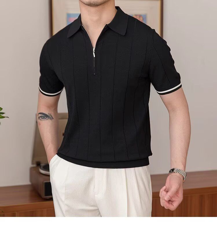 Herren-Premium-Sommer-Poloshirt, Slim Fit, halblanger Reißverschluss, Strickoberteil, kurzärmlig, atmungsaktiv, Freizeithemd für Teenager und junge Erwachsene_voghion.com